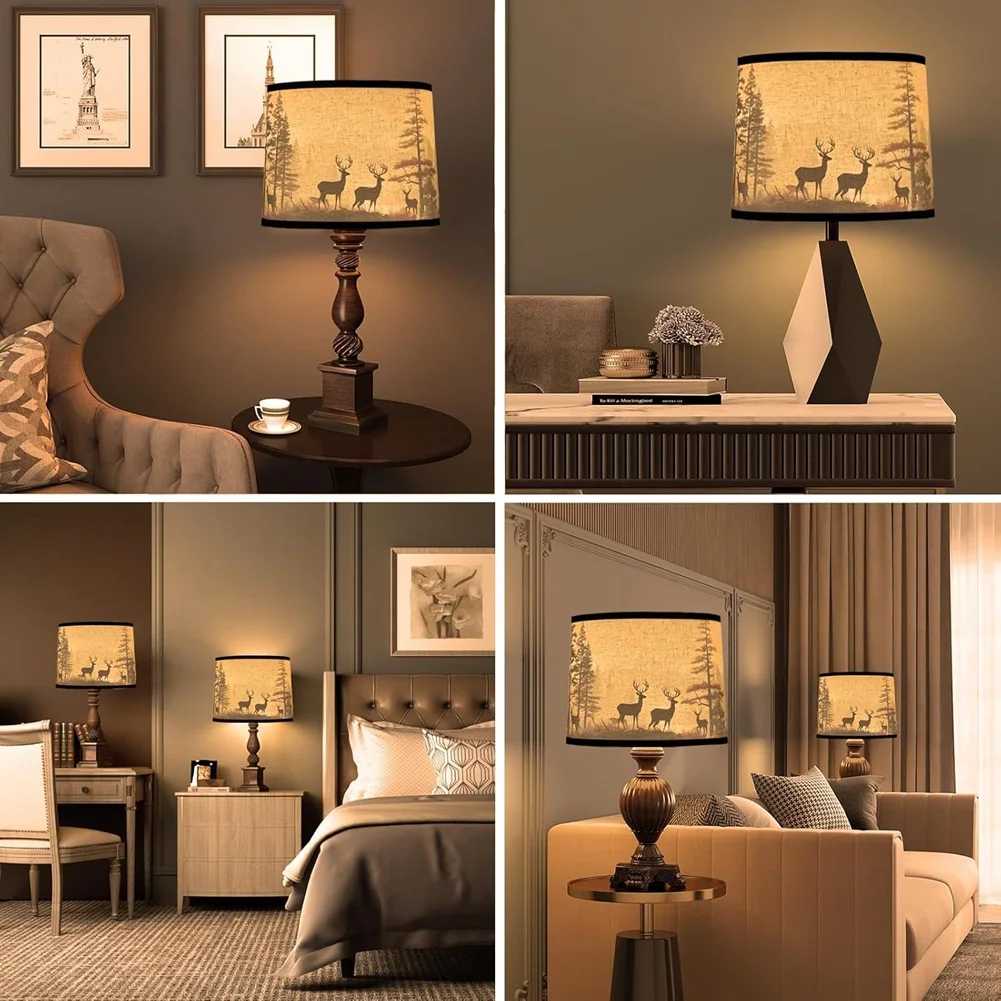 Lamp Shades Set Of 2,Fabric Lampshades With Deers For Table Lamps,Floor Lamps,Replacement Lampshades-ABPP