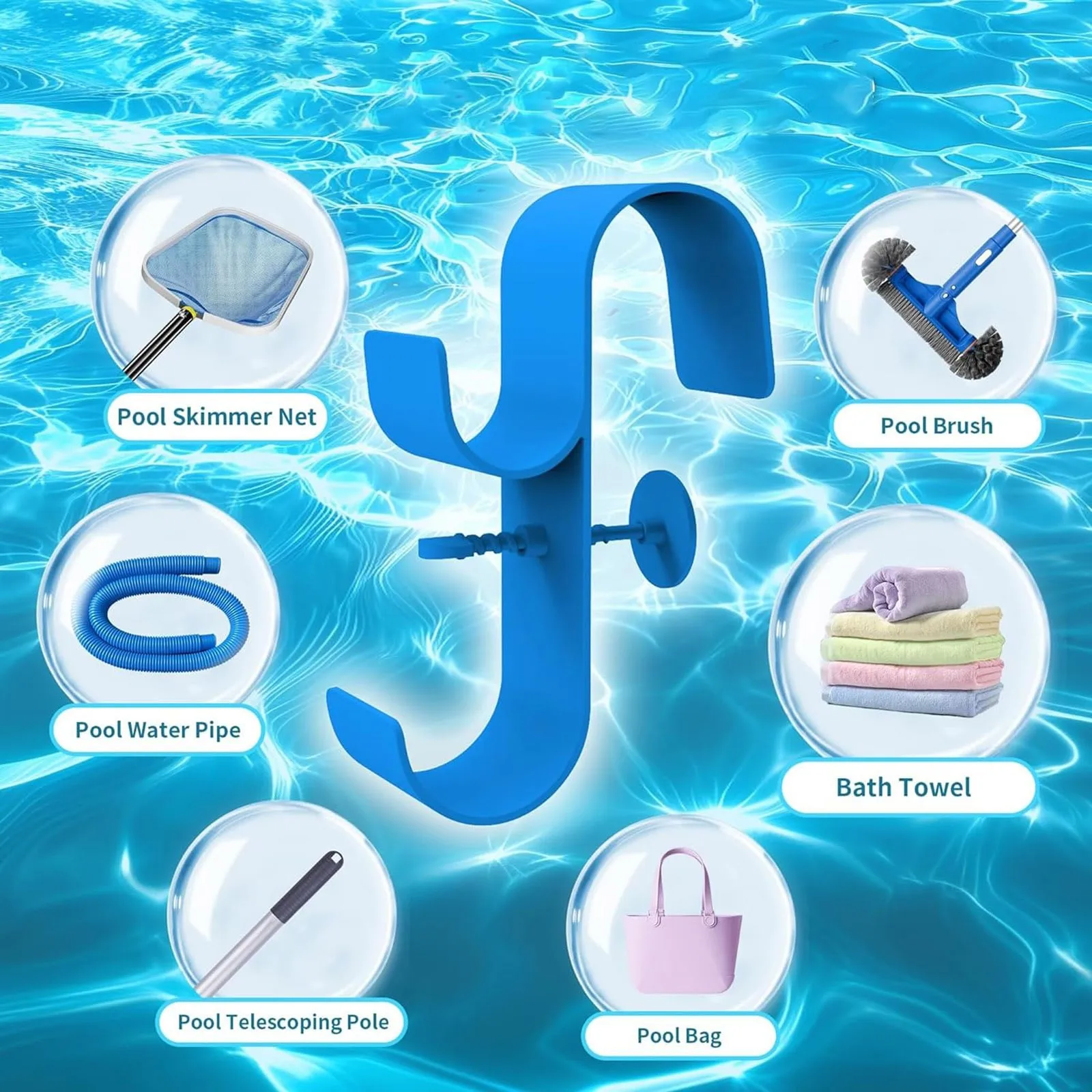 

1PC Pool Pole Hanger Pool Deck Accessories With Double Hook Pool Skimmer Hook Pool Skimmer Hook Telescopic Adjustable Fence Hook