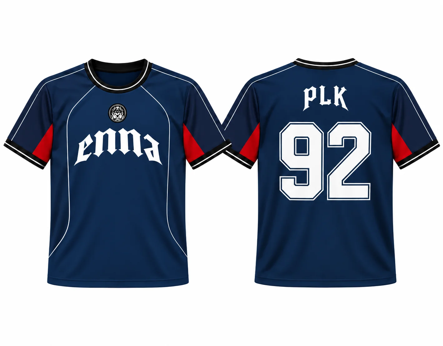 Retro-Fußballtrikot PLK 92 Nummernaufdruck Kurzarm-T-Shirt Rot-Burgunder Kontrastfarbe Streetwear Hip-Hop Sportuniform – Detail 2