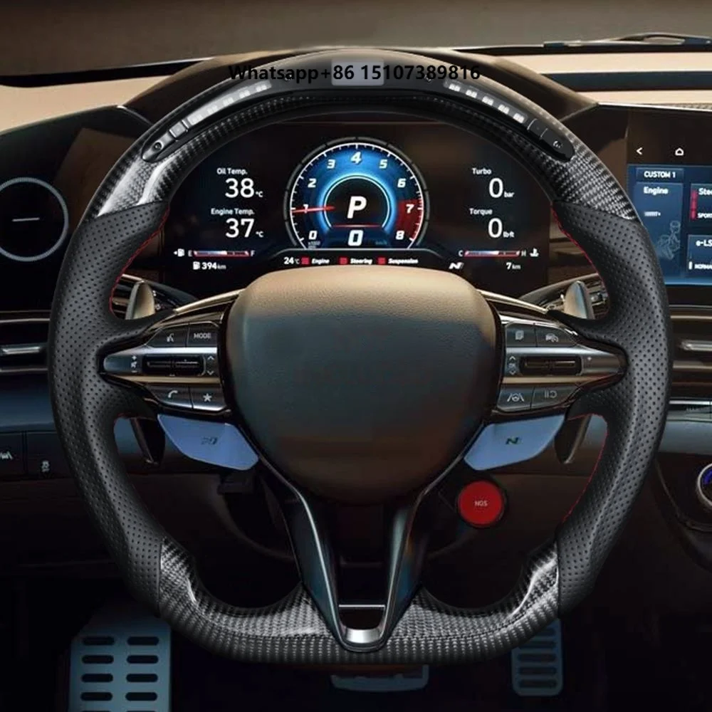 Factory Made LED Speed RPM Real Carbon Fiber Steering Wheel for Gt I30N 2022-2025 3 Runner Car Steering Wheel