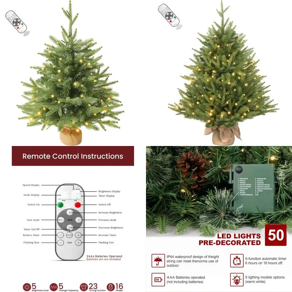

70-LED Warm White Mini Christmas Tree, 3FT Tall, Pre-lit, Remote & Timer, Ideal for Home Tabletop Decor