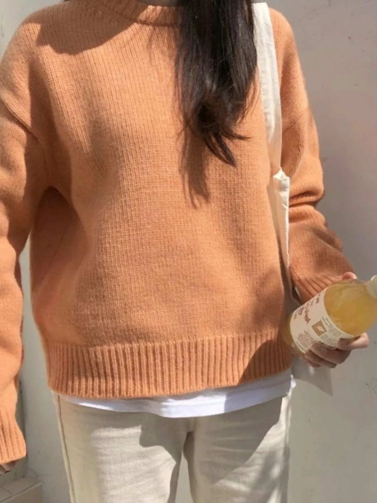 Sweet Cute Women's Knitted Sweater Spring Autumn Loose Lazy Sle Outerwear Base Layer Overhead Knitted Inner Match Women's Top