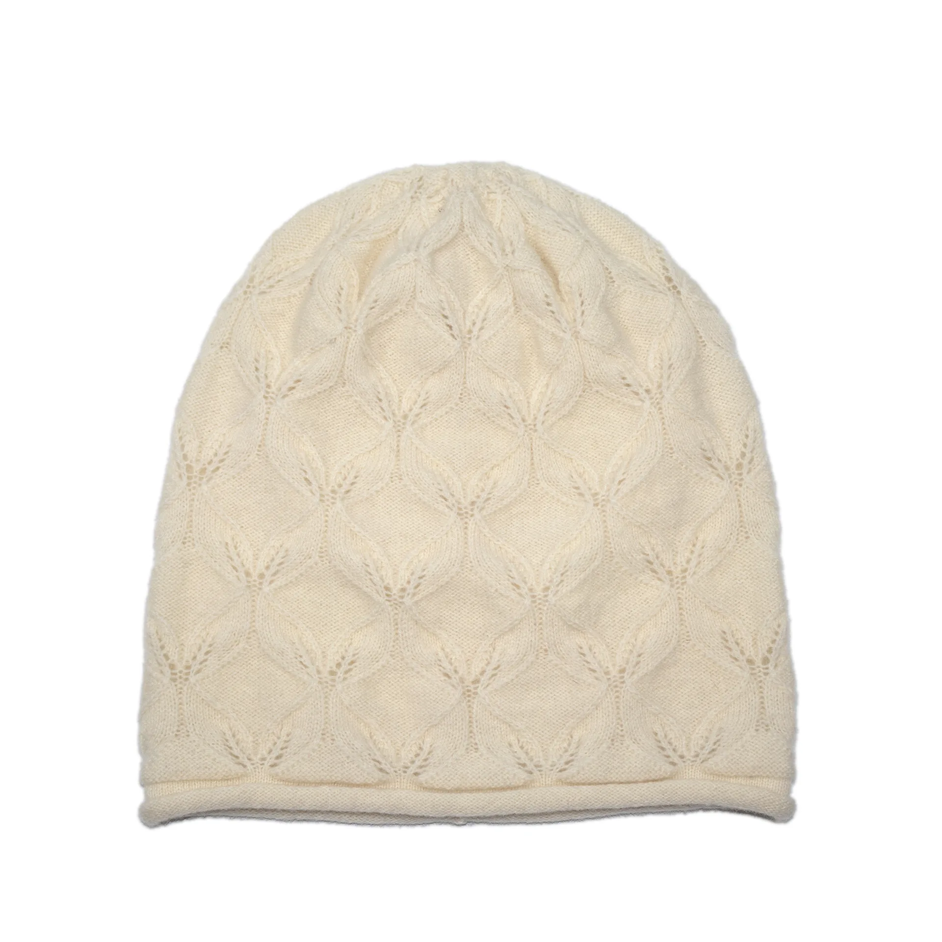 ピュアウールロールアップニット帽子ハガートークキャップストッキングヘッドウォッチ女性中空キャップアートティック8M74