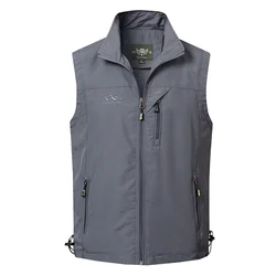 Spring and Summer Thin Middle and Elderly Casual Vest Men's Solid Standing Neck Breathable Vest Large Loose Shoulder Coat