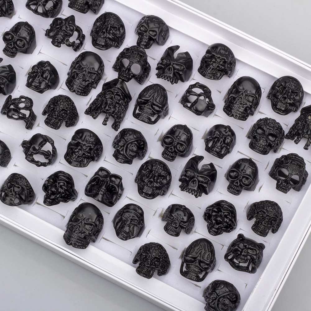 40 Pcs/Lot Gothic Punk Big Skull Rings for Women Men Skullies Biker Vintage Antique Silvery Charm Jewelry Accessories Wholesale - Image 4