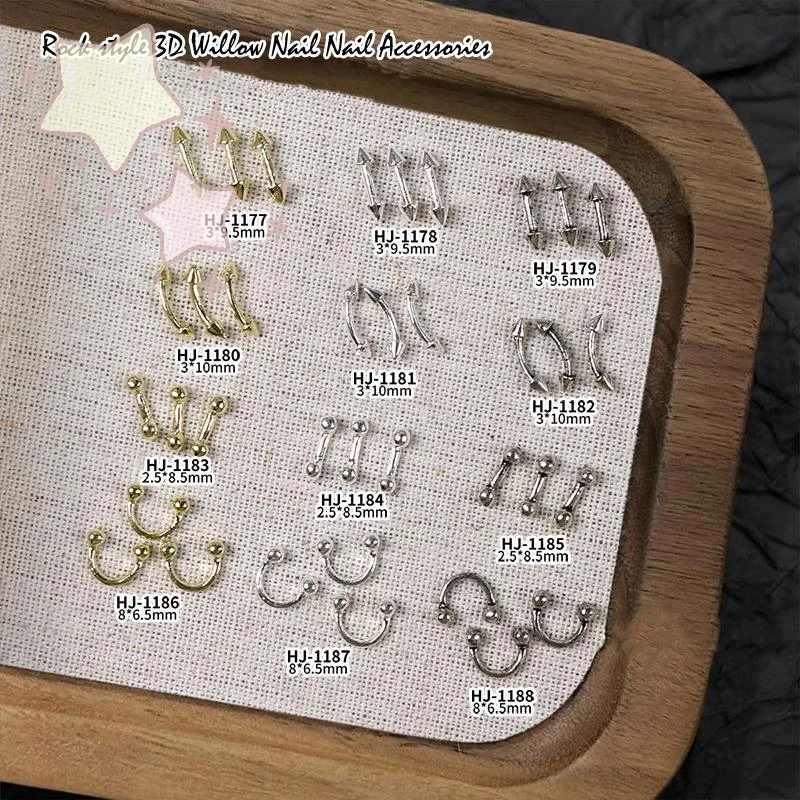 20Pcs Punk Style Nail Parts Alloy Studs Gold Silver Curve Arrow Rivet Decoration For Nails Art Accessories Charms Embellishments