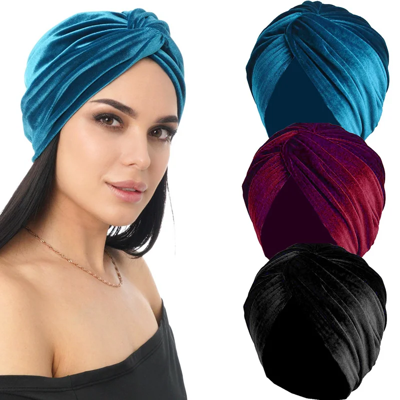 

Women Fashion Casual Velvet Stretch Bandana Hat Cross Twist Hat Turbante Hat Bandana Velvet Hat Chemotherapy Hat Solid Color Hat