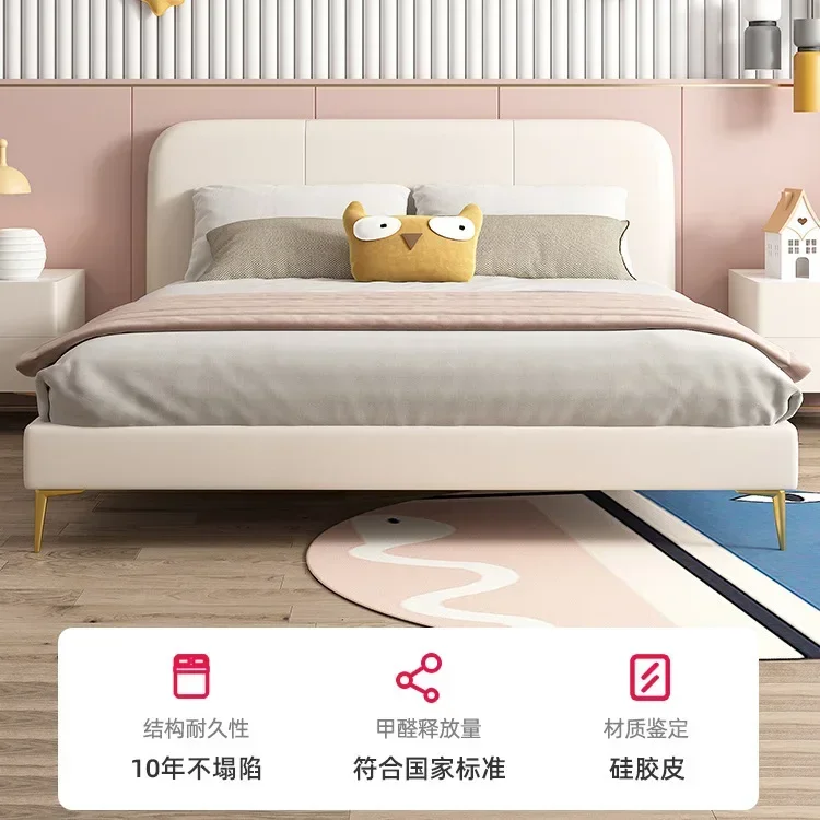Light luxury cute girl girl princess bed 1.5 single boy anti-fouling soft bag bed genuine leather children's bed