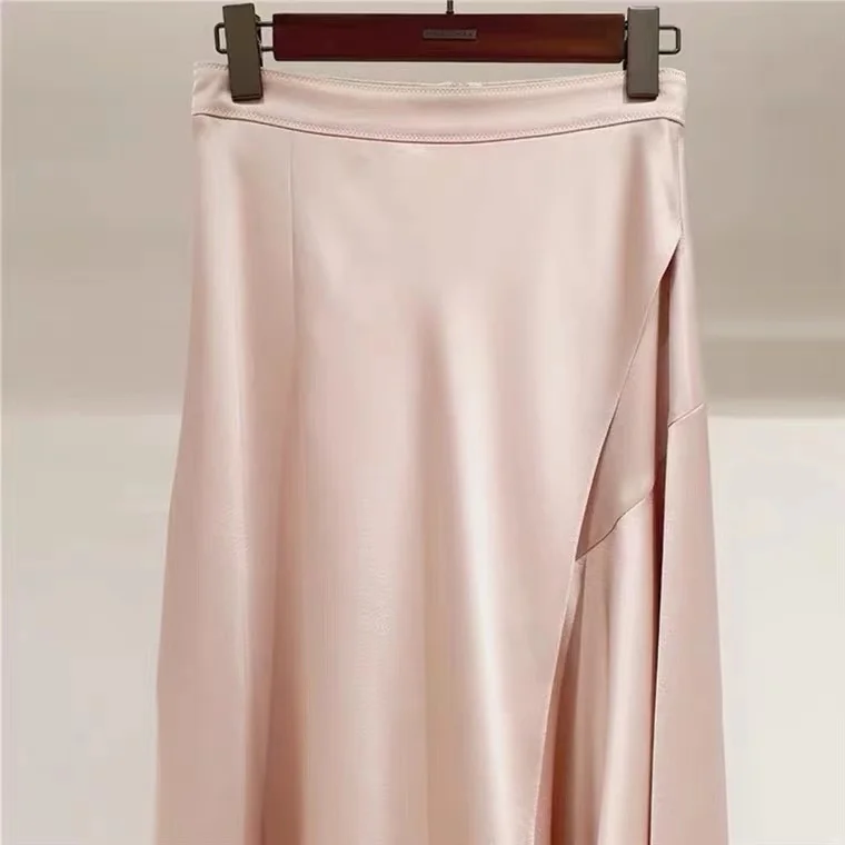 Ele Pink High Waist Fi Tail Satin Skirt Summer Season Asymmetrical Wrap around Midi Skirt for Women Sli Personali
