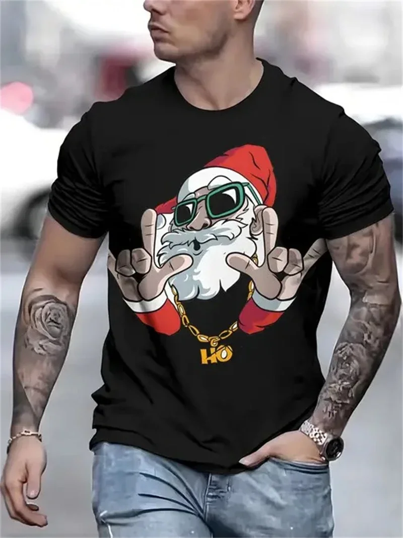 Men's Cool Santa Claus Print T Shirt Casual Crew Neck Short Sleeve Tees Hip Hop Christmas Graphic Tops for Holiday Parties