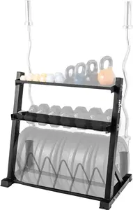 Heavy-Duty Wall Mounted Weight Plate Tree & Barbell Holder, Supports Up to 1190 LBS for Home Gym Storage