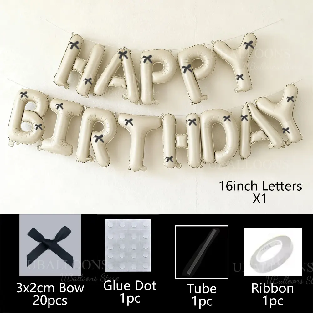 Cremefarbene Happy Birthday-Luftballons mit rosa Schleife, 40,6 cm, beige, „Happy Birthday“-Buchstaben, Ballonbanner für Schleife, Kokette, Geburtstagsdekoration – Detail 8
