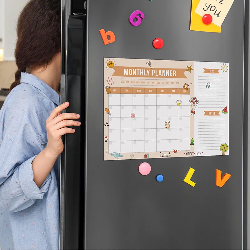 2PCS Magnetic Refrigerator Calendar Monthly Weekly Planner Whiteboard Reusable Fridge Message Sticker Board With Writing Pen