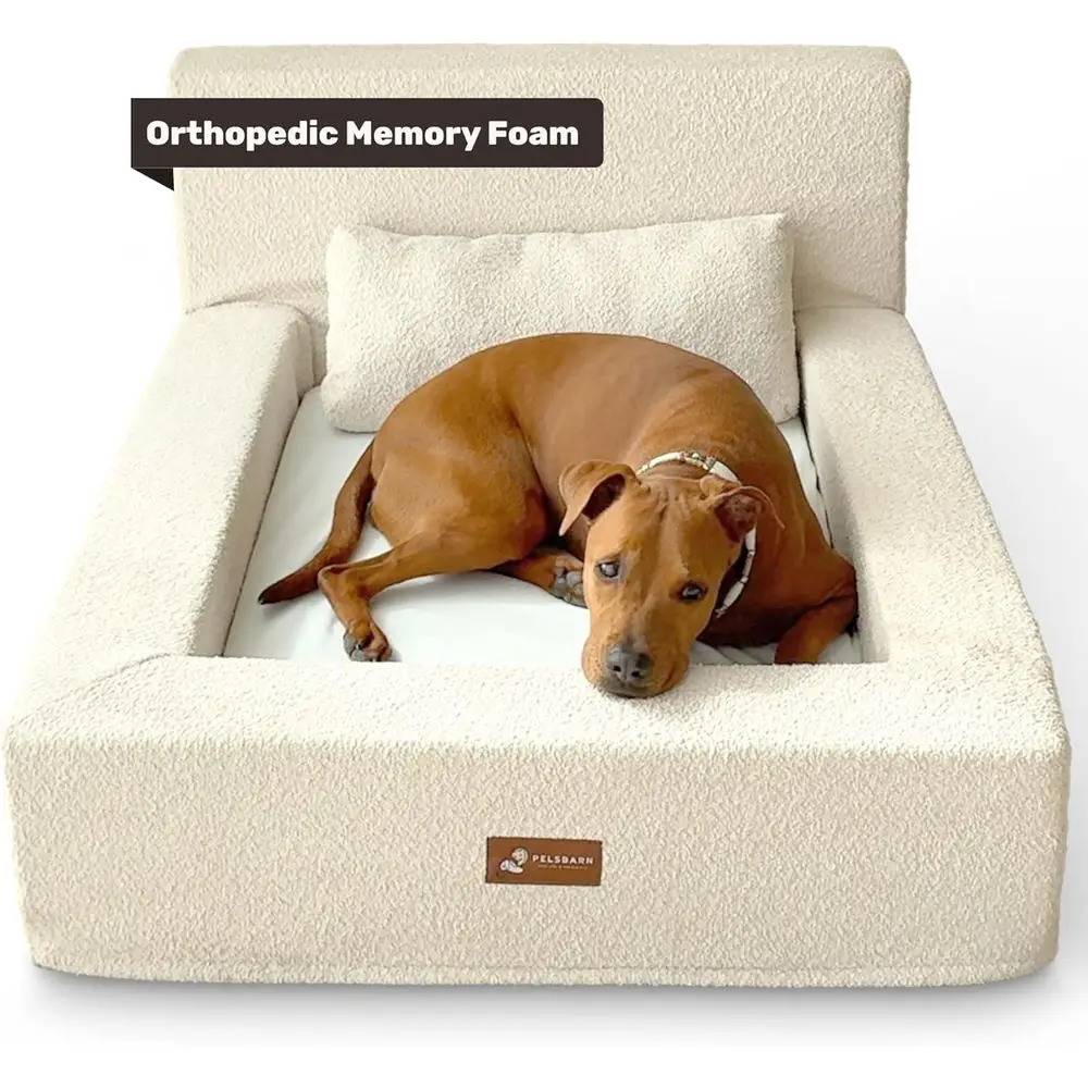 

Orthopedic Dog Bed, High-Density Memory Foam with Waterproof Fitted Sheets - Machine Washable, Large, Beige