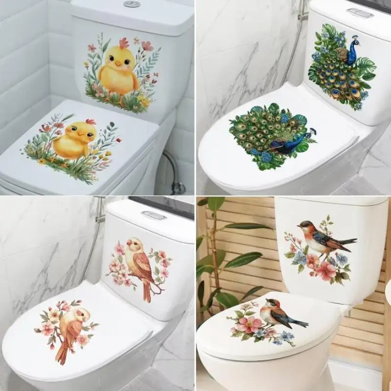 Chicken Peacock Toilet Sticker Waterproof High Adhesion Animal Wall Decal for Commercial Bathroom Decor