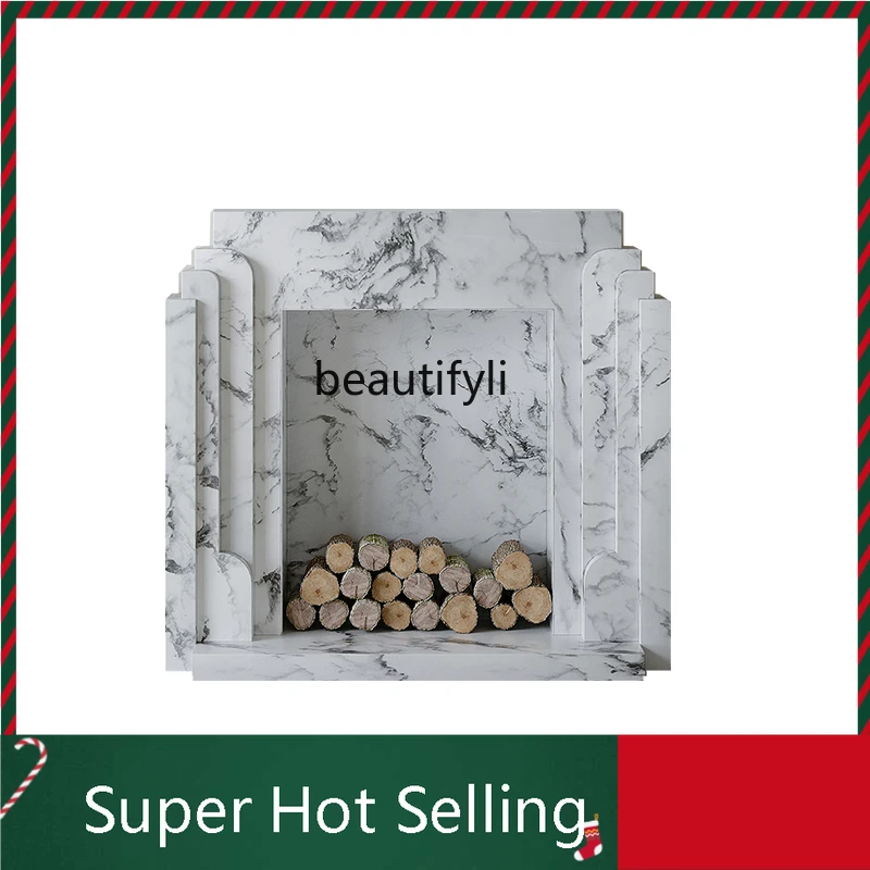 

D071 Imitation Smoky Gray Marble French Fireplace Simulation Flame Heating American Solid Wood Storage Edge Curio Cabinet