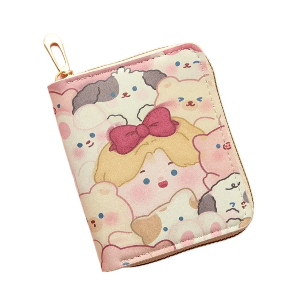 

Portable Cute Cat Puppy Coin Purse Short PU Leather Card Holder Zipper Key Bag for Girls Gift