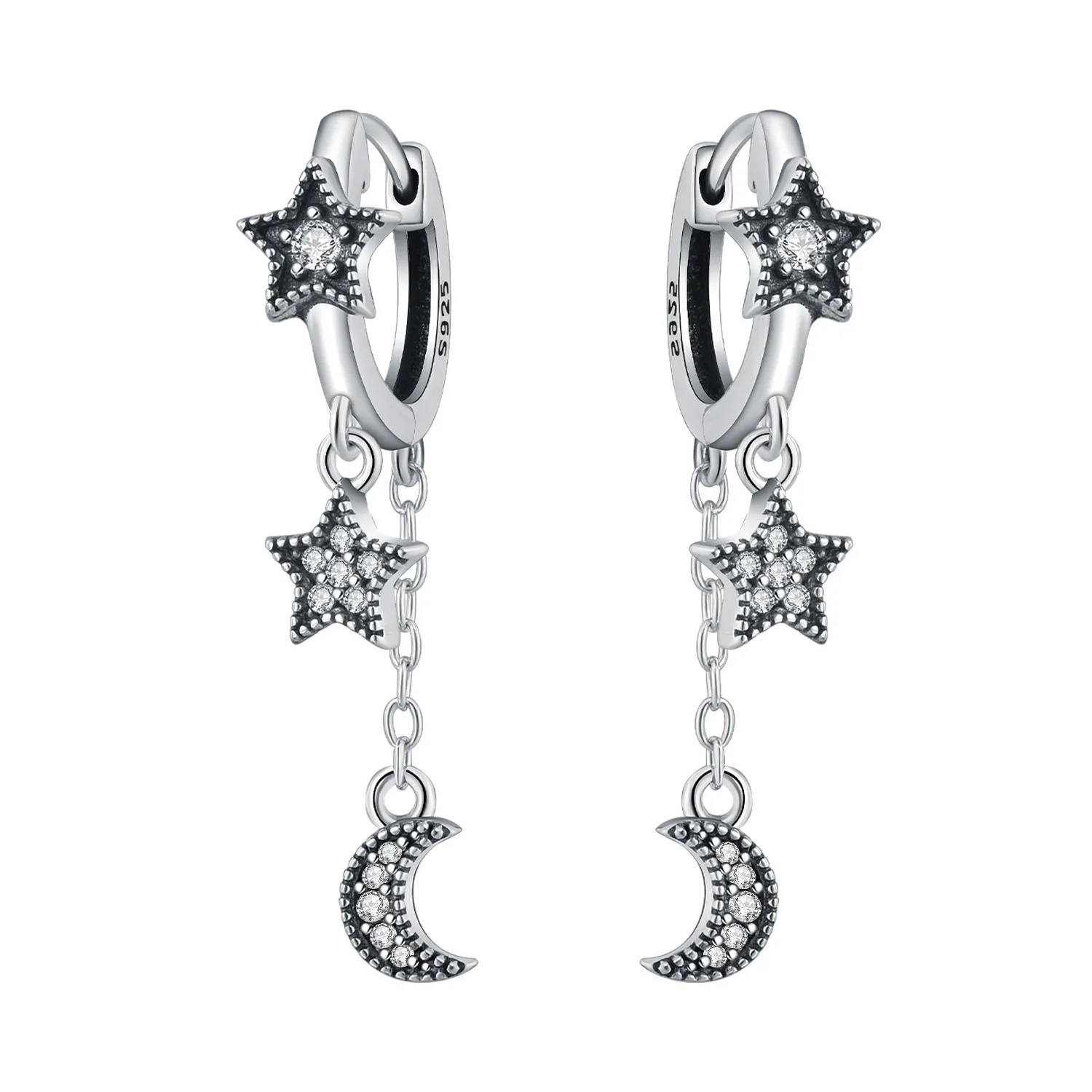Orstarry 925 Sterling Silver Star Moon Tassel Drop Earrings Women Earrings Fashion Party Original Jewelry Gifts