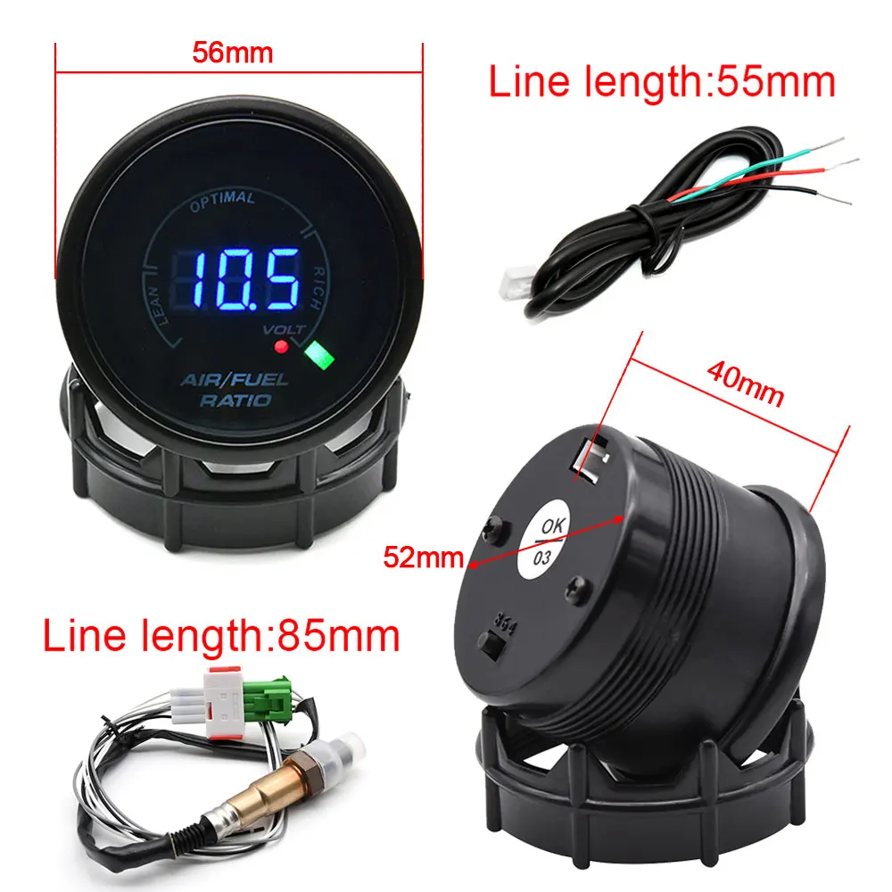 52mm Digital Air Fuel Ratio Gauge Car Gauge AFR Narrowband O2 Oxygen Sensor LED Display Air Fuel Ratio Meter 12V Racing Holder