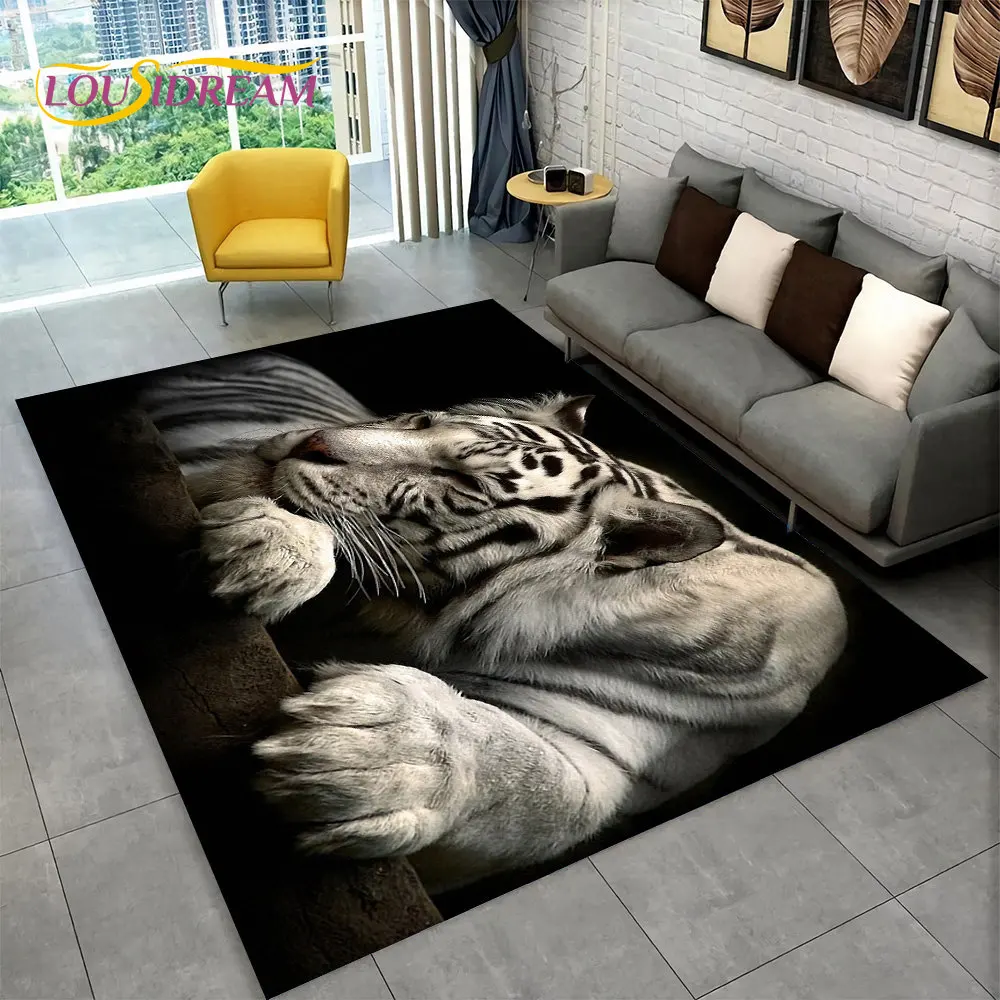 3D Tiger Leopard Cheetah Lion Wolf Area Rug,Carpet Rug for Living Room Bedroom Sofa Doormat Kitchen Decor,Kid Non-slip Floor Mat