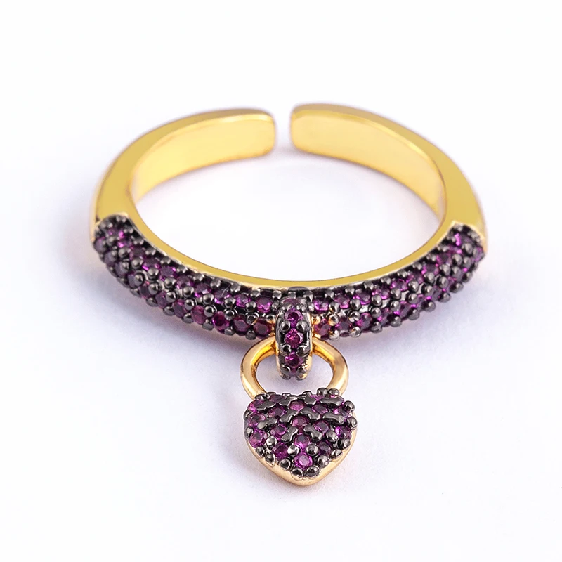 AIBEF Fashion Heart Pendant Rings For Women 3 Colors Copper Zircon Gold Color Open Ring Finger Jewelry Gift New
