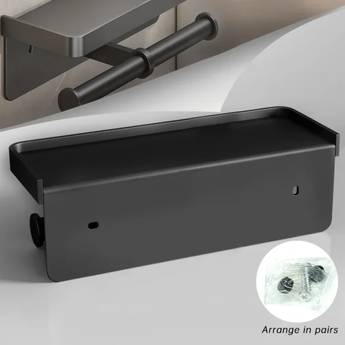 Imagen 2 del producto Soporte de papel higiénico de aleación de aluminio, soporte de papel higiénico montado en la pared, estante para rollo de papel higiénico, soporte para teléfono para accesorios de baño para el hogar