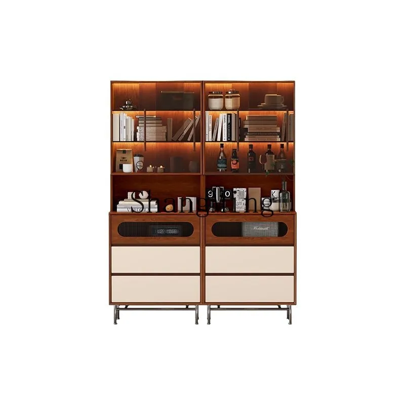 

ZYY Обеденный боковой шкаф в средневековом стиле, встроенный шкаф для хранения на стене, полка из цельного дерева, бытовой боковой шкаф