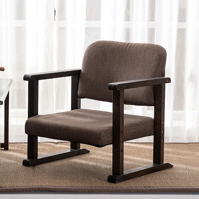 to- Style Floor Chair Solid Wood Tatami Seat Low Backrest Sofa for Bay Window Lazy Lounge Chair for Bedroom & Meditation-