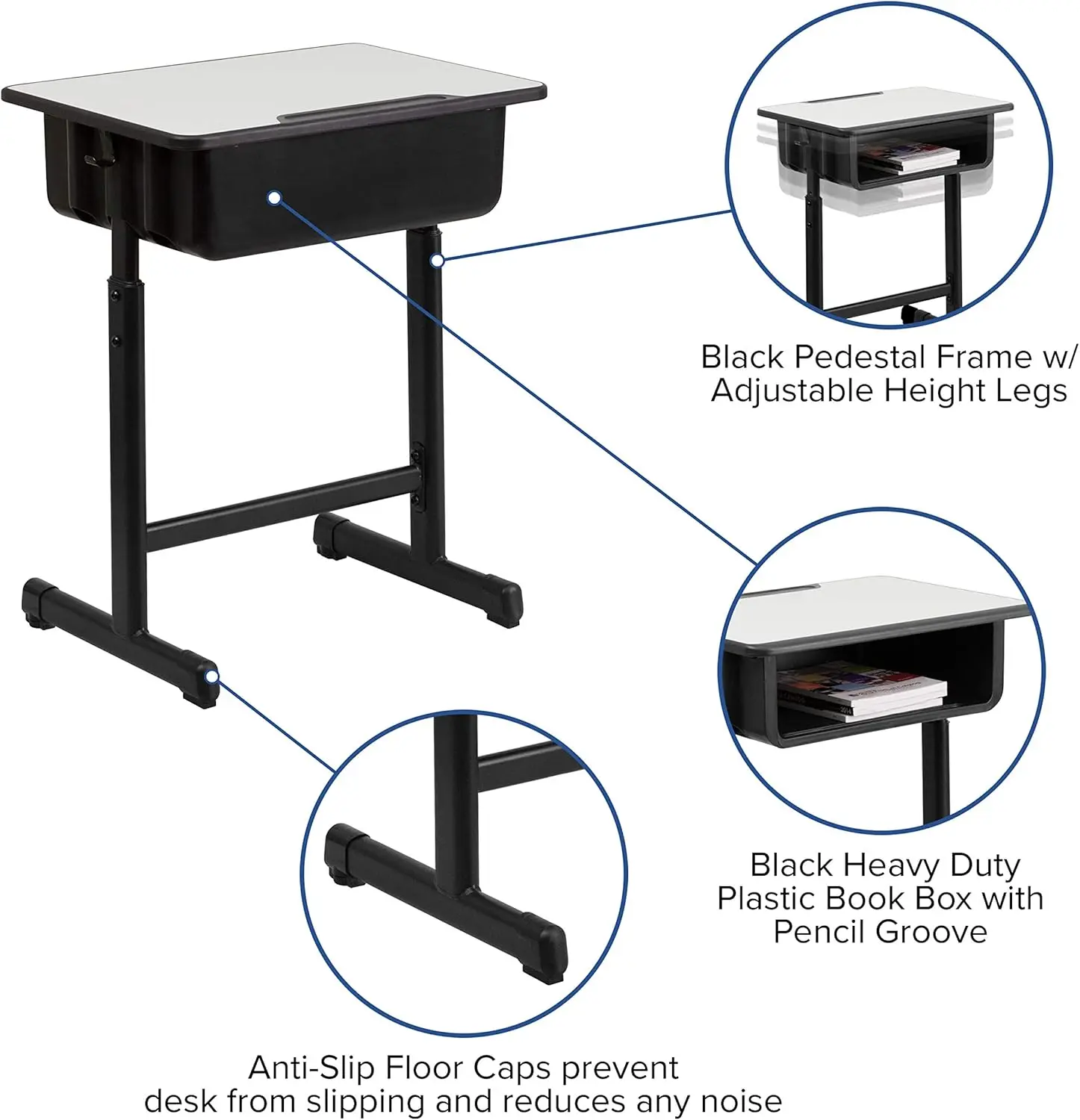 Bureau d'école réglable avec boîte à livres, tables pour enfants, bureau ouvert pour étudiants, chambres anti-irritation, apprentissage à distance recommandé