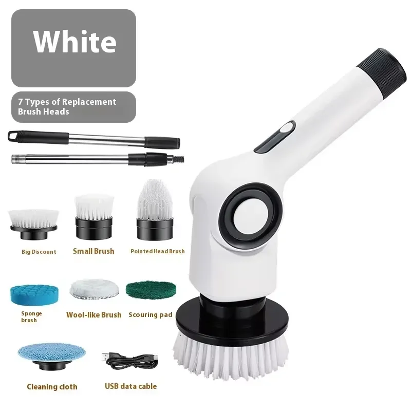 for Seven-in-One Electric Toilet Brush Automatic Rotating Telescopic Wireless Handheld Nylon Cleaning Head Multifunctional