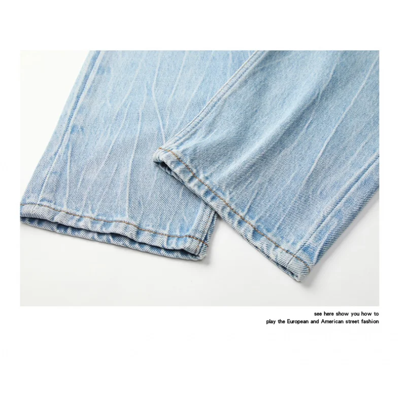 2024 spring and summer new light blue watermark vintage washed casual versatile cleanfit straight pants loose men's jeans