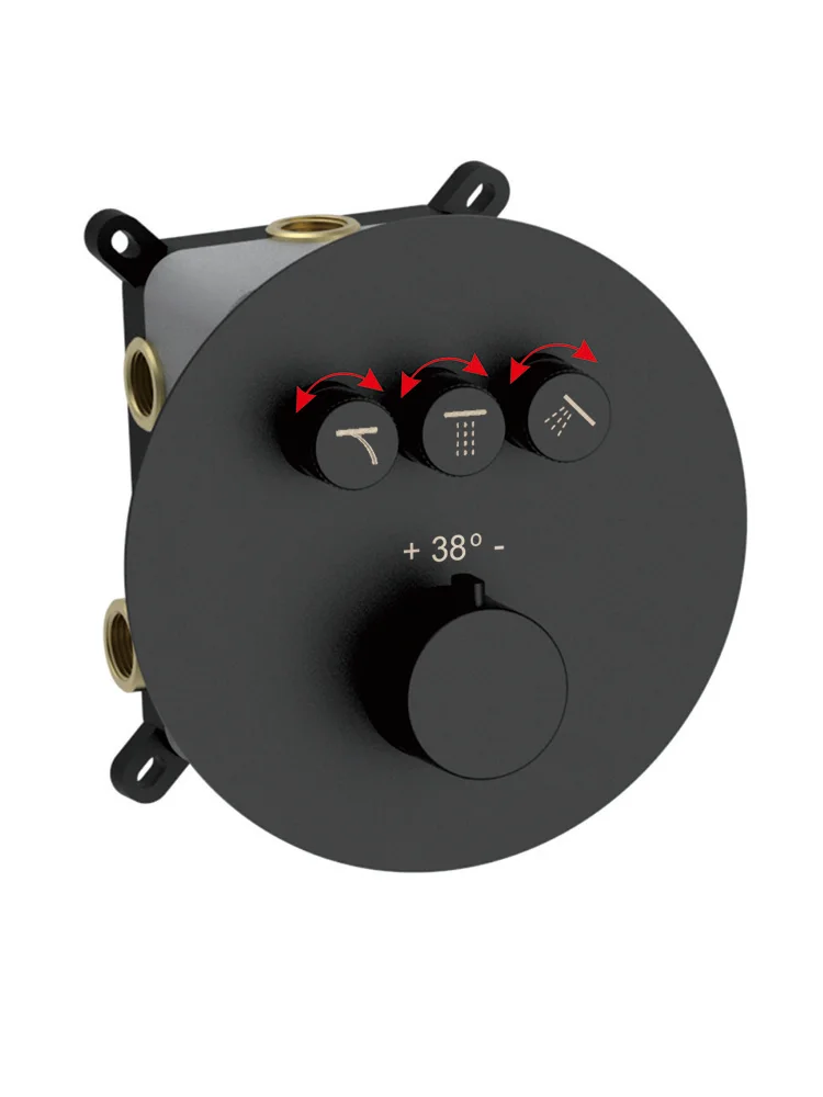 Mélangeur de douche thermostatique dissimulé, débit d'eau, dérivation à bouton-poussoir réglable, vanne de sortie d'eau à 3 voies, robinet mural