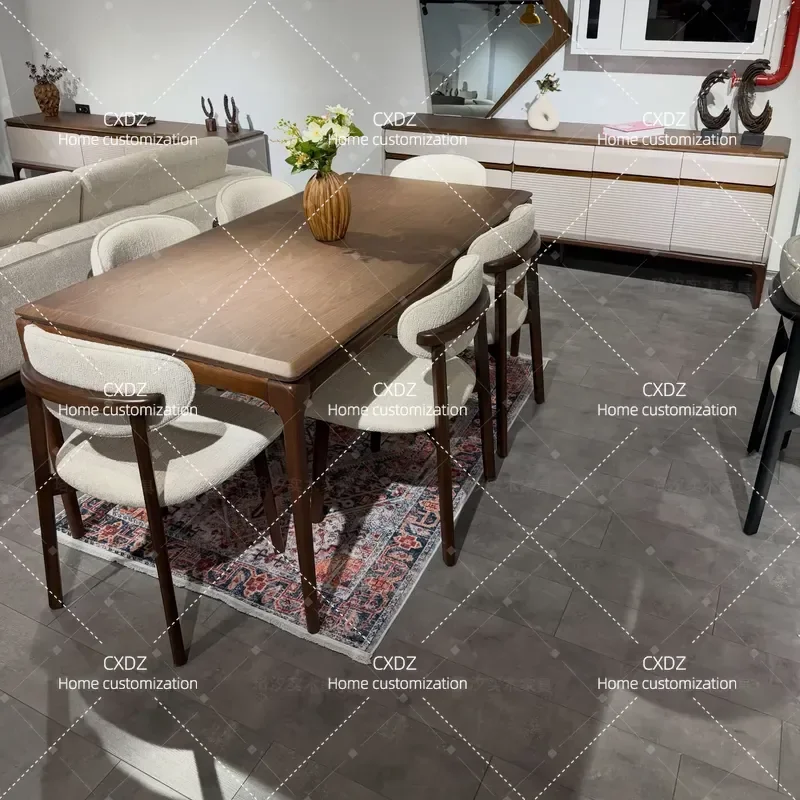 Modern Simple Solid Wood Dining Table Rectangular Walnut Color Household Tenon and Mortise Structure