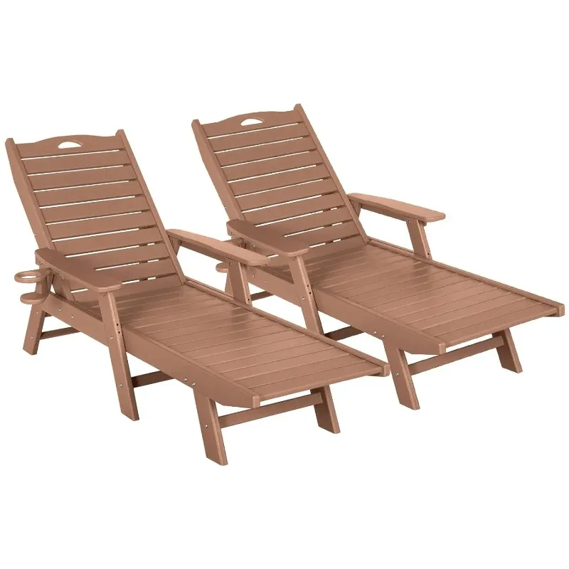 Chaise Lounge Set of 2 Outdoor with 5-Position Adjustable Backrest, HDPE Lounge Chair for Outside Supports Up , Customized
