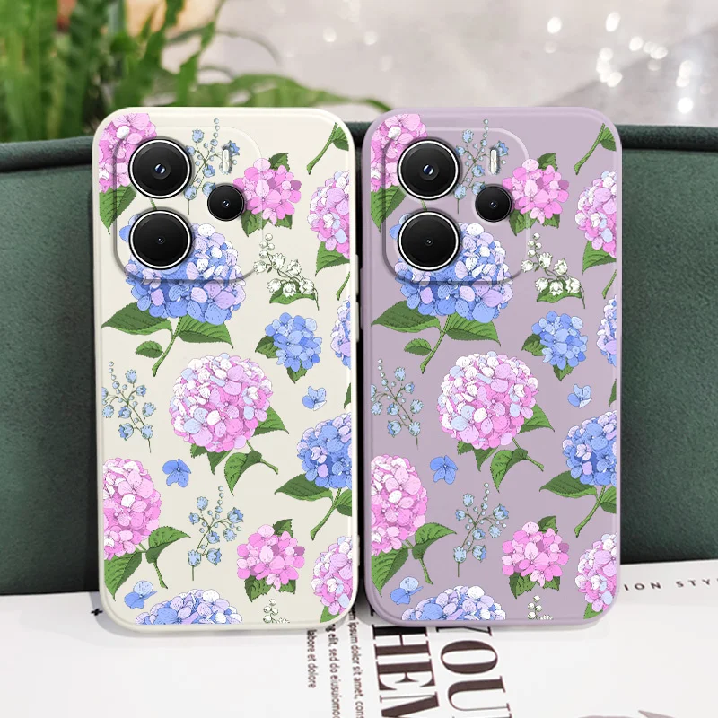 เคสโทรศัพท์ลายดอกไฮเดรนเยียสวยงาม สำหรับ Xiaomi Redmi Note 14 13 12 12S 11 11S 10 10S 9 9S 15 14C Pro Plus 4G 5G  วัสดุซิลิโคนเหลว