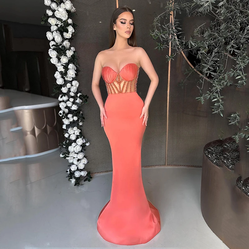 

Eightree Formal Mermaid Prom Dresses Sweetheart Beadings Satin Evening Dress Sexy Floor Length Cocktail Party Gowns Custom Size