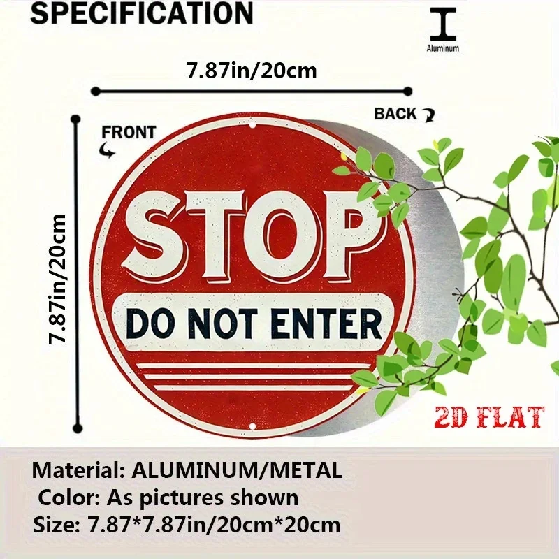 Round Aluminum Stop Sign 2D Flat Bold Letter Warning Text Metal Tin Sign Wall Plaque Indoor Outdoor Home Garage Decor Gift