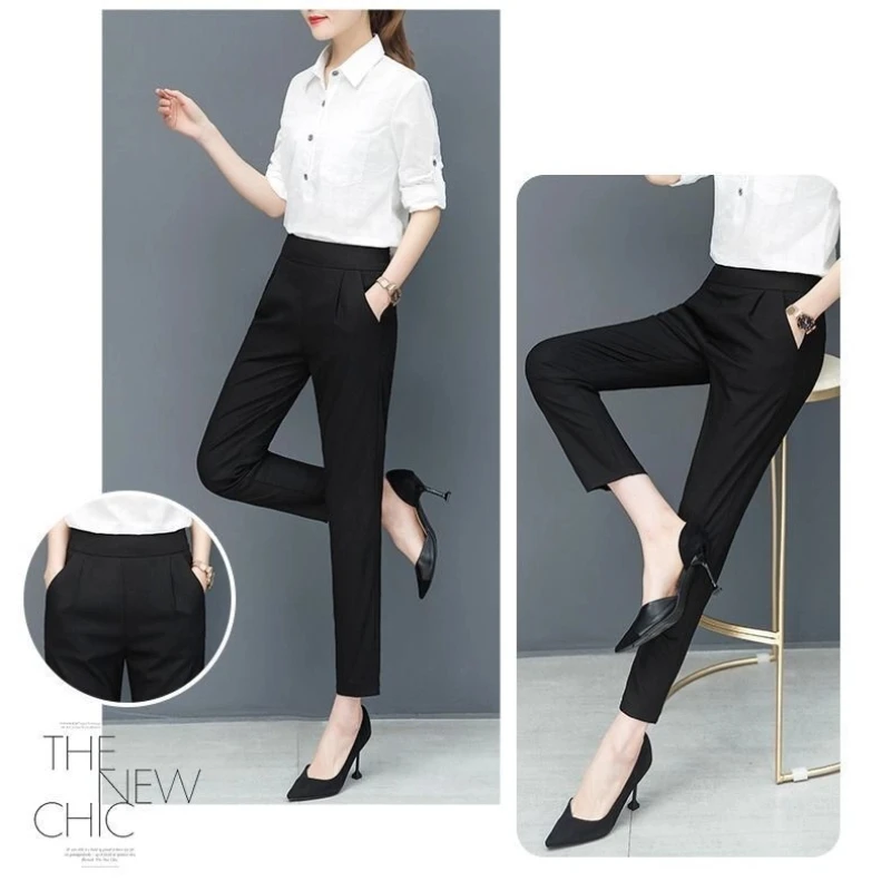 여성 하렘 팬츠 하이웨이스트 슬리밍 2025 봄 가을 신상 9부 코튼 린넨 스트레이트 테이퍼드 팬츠