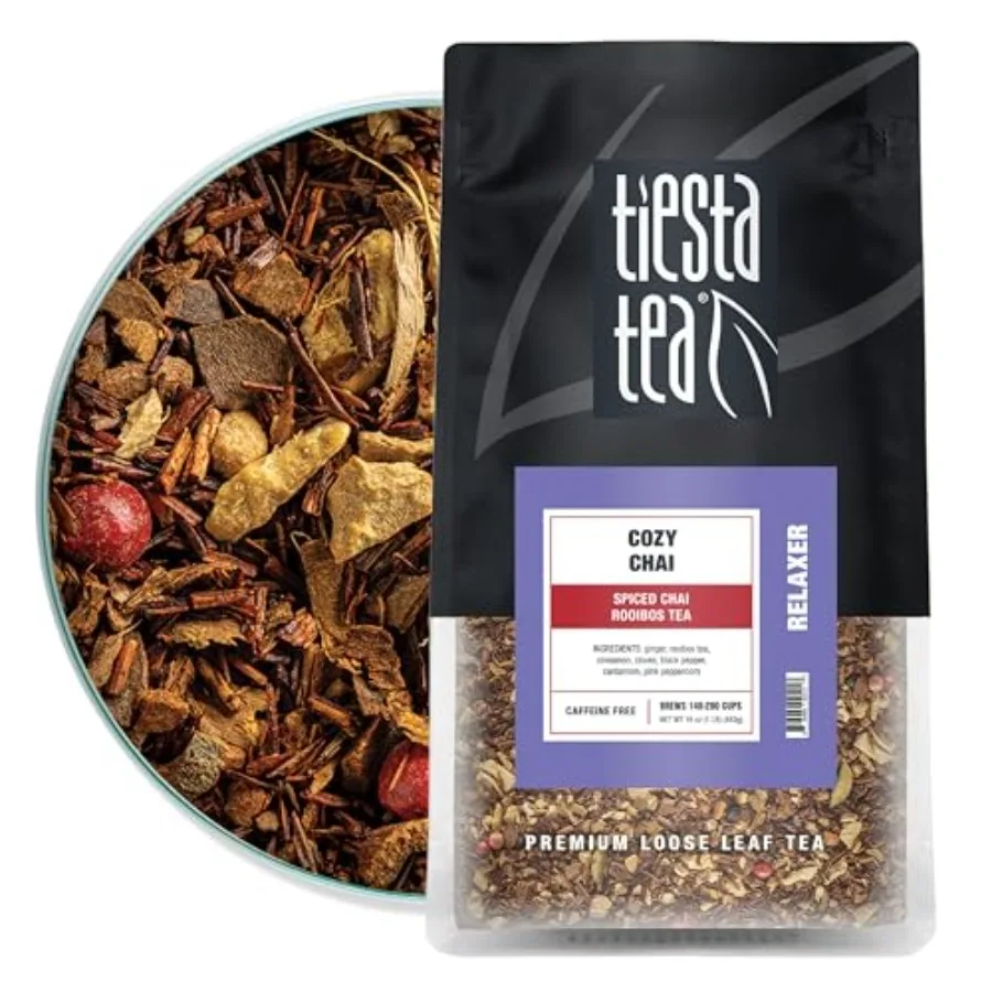 Té de Rooibos Especiado de Hojas Sueltas Cozy Chai, Mezcla de Hierbas Sin Cafeína, Naturalmente Dulce, Perfecto para Bebidas Calientes o Heladas, Ideal para