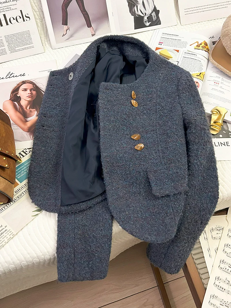 Kiesza lyte Fashion party 2024 Street Autunno Inverno Giacche corte di lana per le donne Cappotto di lana blu vintage stile Hepburn