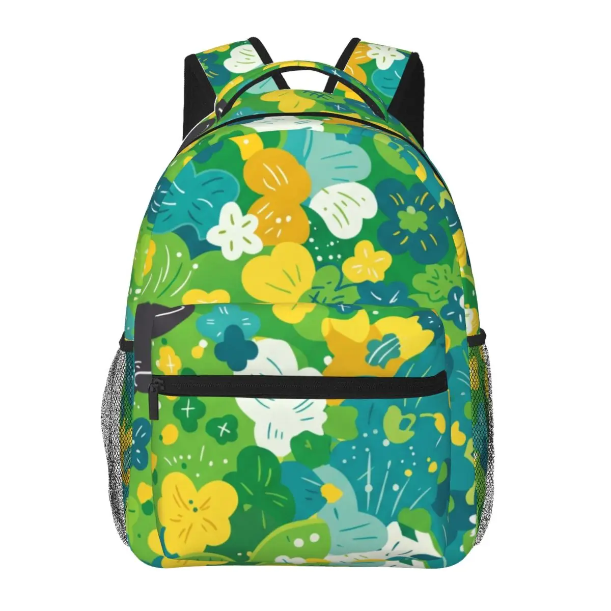 Cute Animal Print Backpack Allover Floral Cat Whimsical Illustration Vibrant Multi Color Lightweight Daypack for Animal Lovers