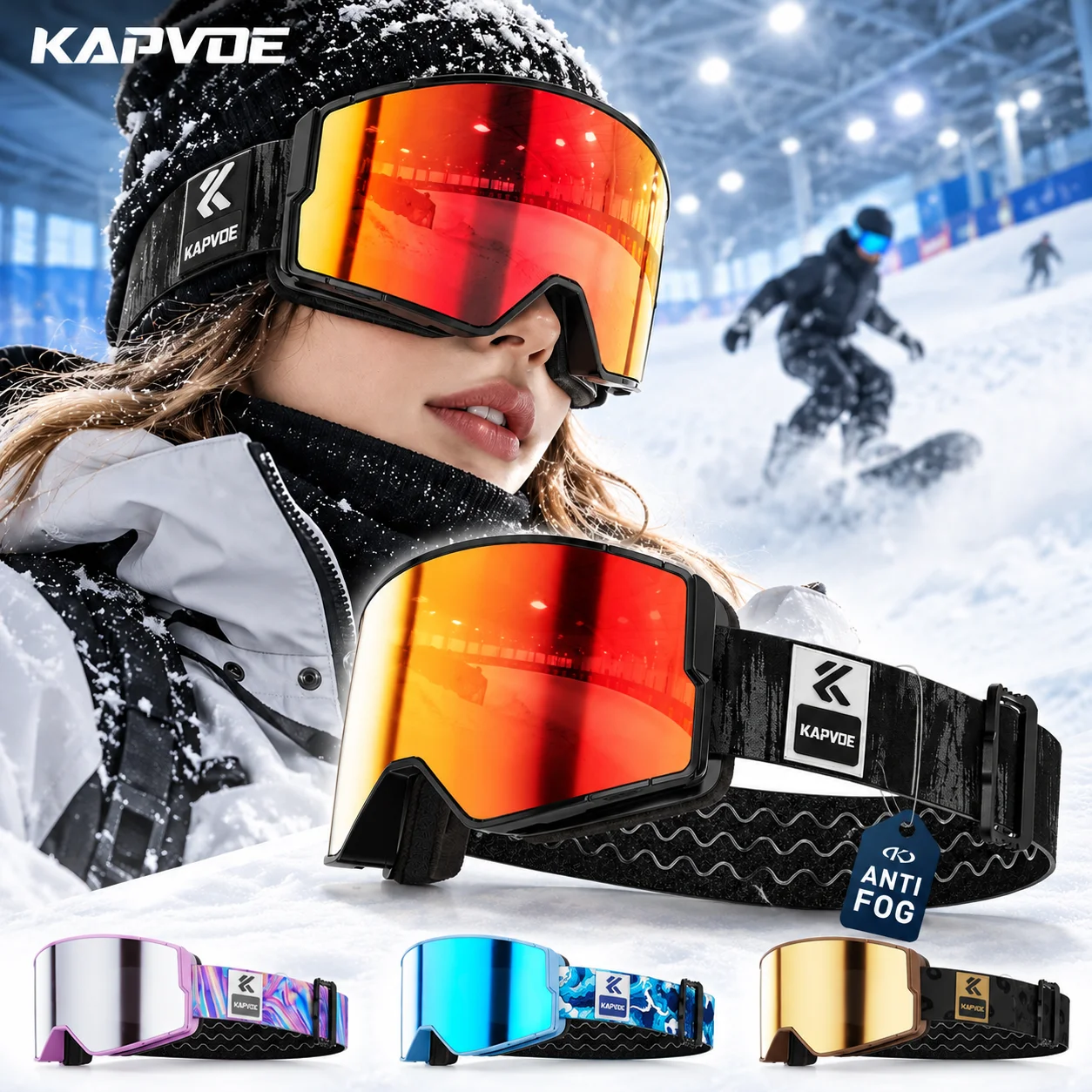 Kapvoe Ski Glasses Snow Goggles Snowboarding Skiing Mask for Men Women Anti-Fog Lens Kit UV400 Protection Snowmobile Motorcycle