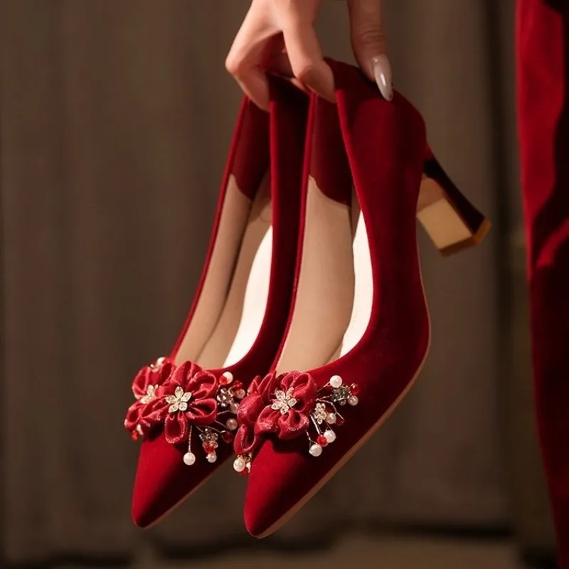 

Luxury Wedding Women's Shoes Exquisite Suede Pointed Tip High Heels for Woman French Casual Shoes Designer Shoes Zapatos Mujer