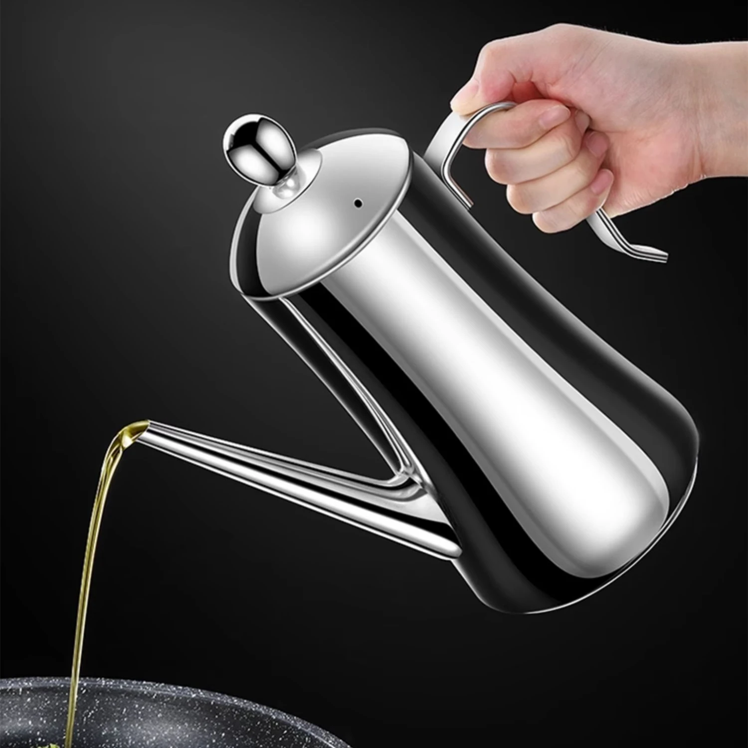 Ultra Thick Pure 304 Stainless Steel Kitchen Oil Kettle LFGB Certification Oiler 1300ml Bionic Design Eagle Beak Spout Oil Can