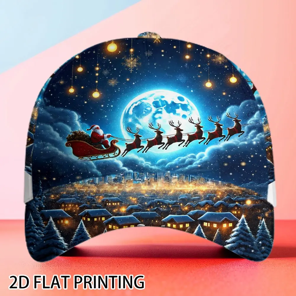 Unisex Adjustable Duckbill Baseball Cap with Santa Claus Sled Winter City Snow Scene Snapback Closure Lightweight