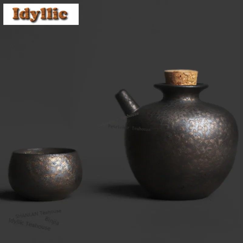 

Black Gold Gourd Wine Pot Tea Set Handmade Tea Ceremony Set Household Teapot And Tea Cup Set Self Drinking Tableware Decoration