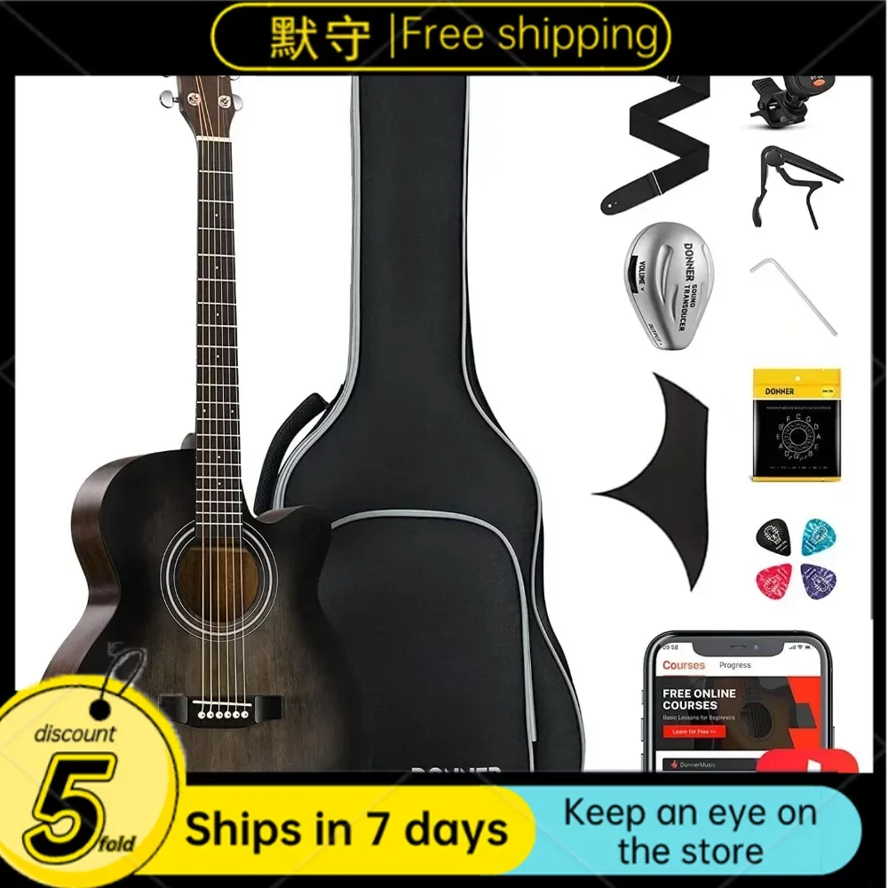 

Beginner Adult Cutaway Bundle Kit With Pickup Online Lesson Bag Tuner Capo Strap Mini Jumbo Travel Teen Right Hand Black Brown