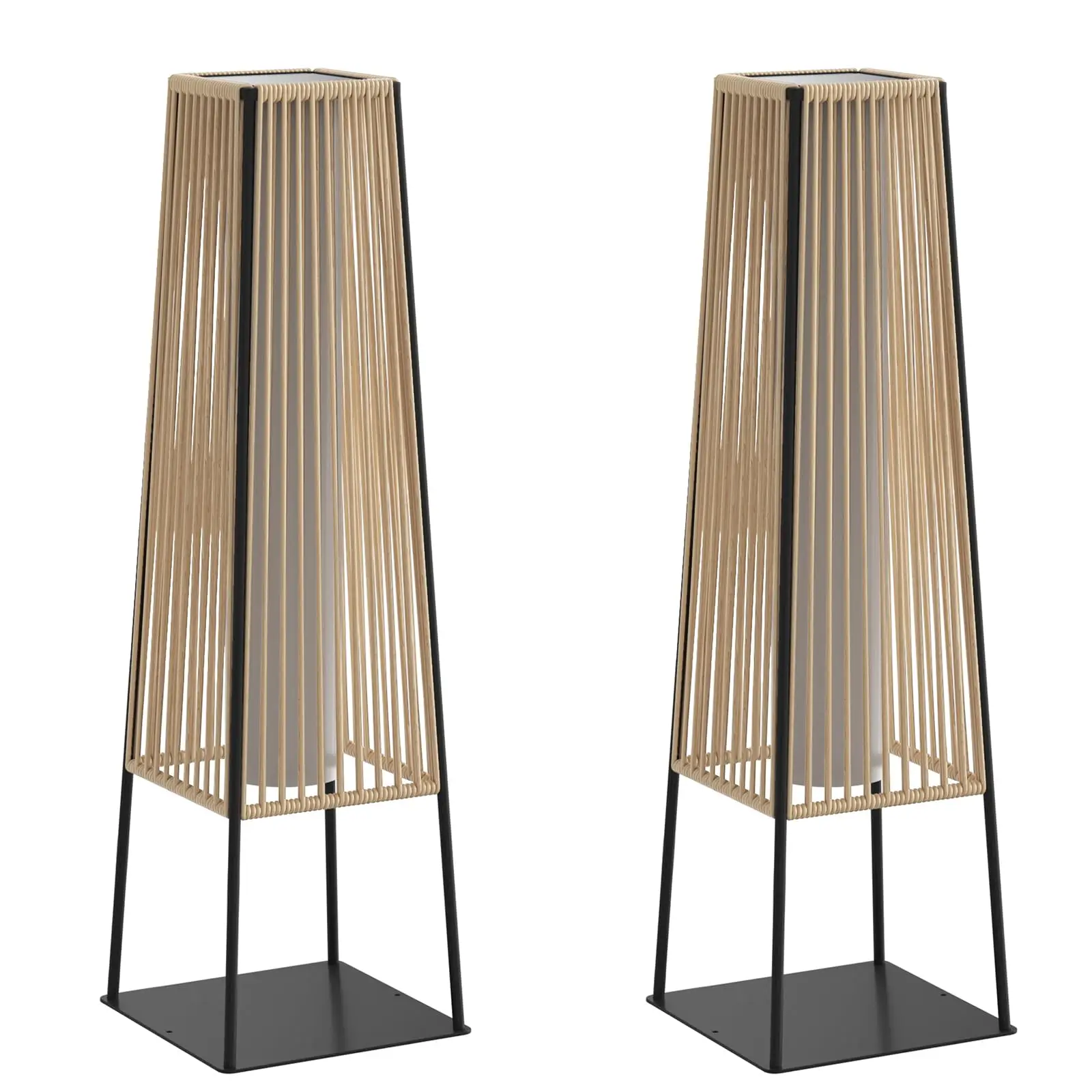 Solar Rattan Outdoor Floor Lamp Set of 2, Natural