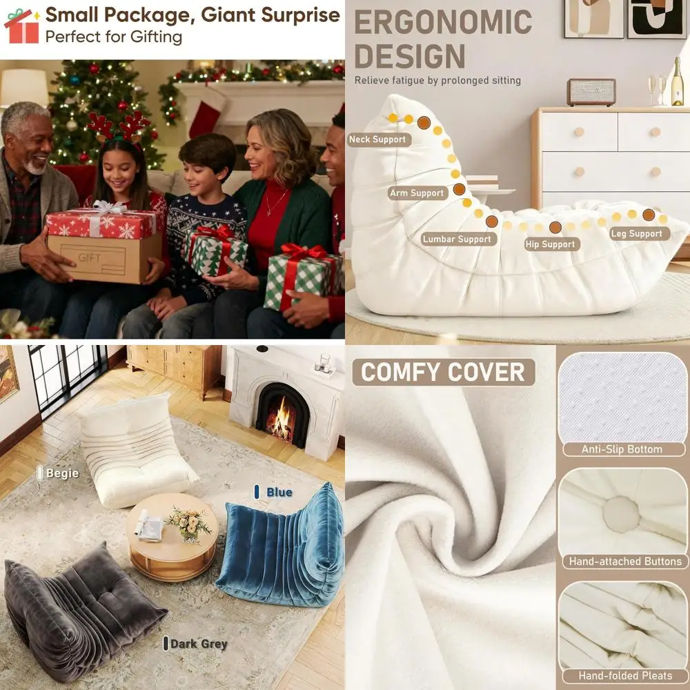 

Мягкое велюровое кресло-мешок для взрослых для спальни, гостиной, общежития, колледжа, чтения и игр (белое)