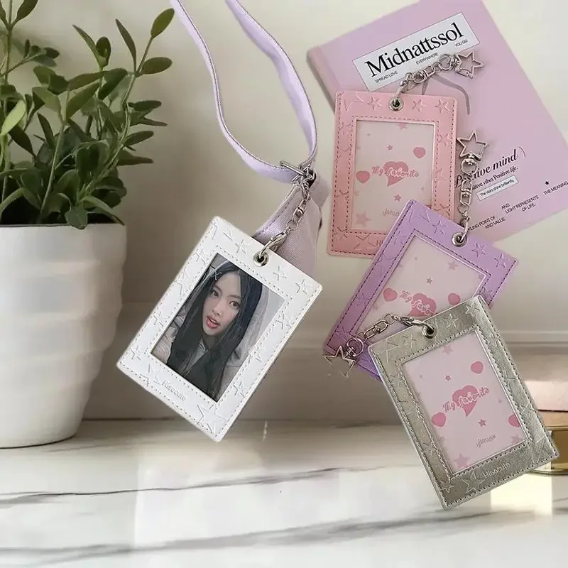 Cute PU Leather Star Card Holder Photocard Holder Idol Photo Display Storage Protective Cover Keyring Pendant Bag Charms Gifts